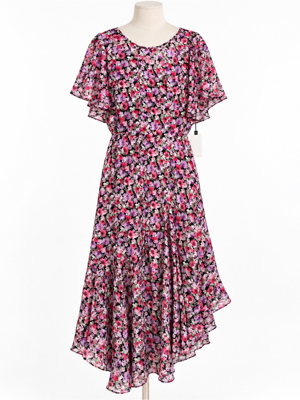 ASTR The Label XL Floral Flutter Sleeve Asymmetrical Midi Dress NWT